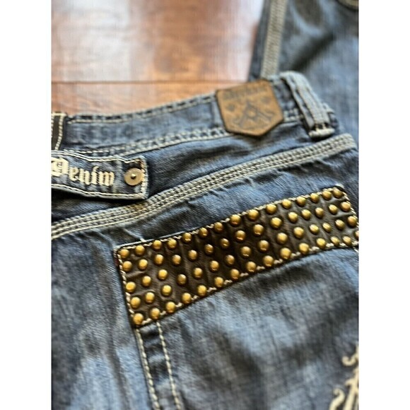 Archair Denim Mens Metal Studded Y2K Straight Leg Embroidered Jeans 36x34 - Picture 6 of 10